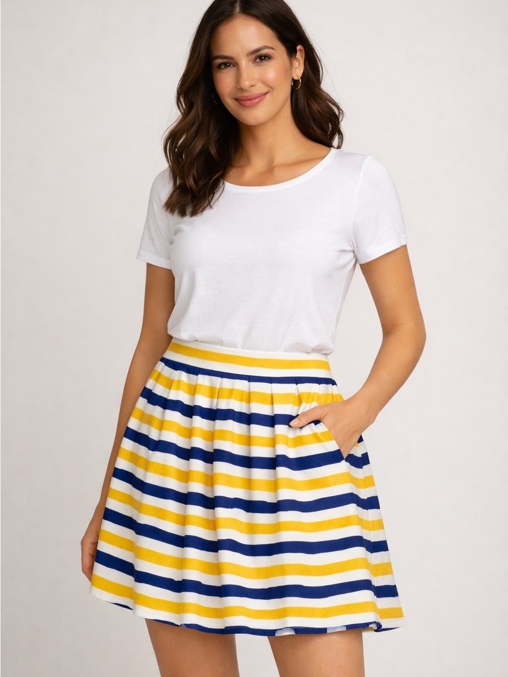 Jack by BB Dakota Watercolor Striped Pleated A-Line Skirt Size 8 Pockets